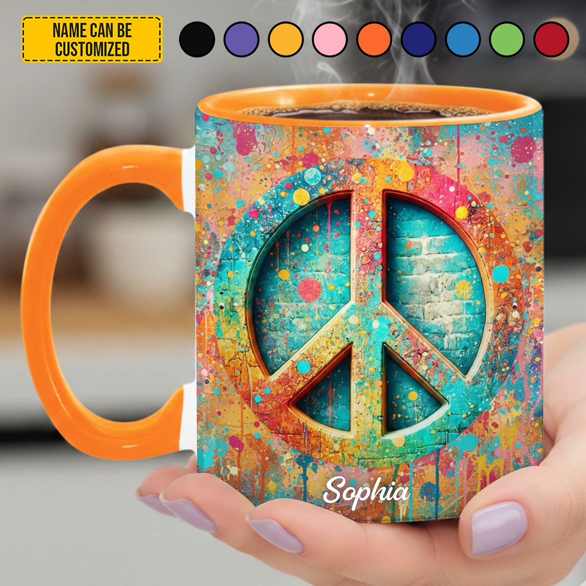 Personalized Hippie Symbol Accent Mug