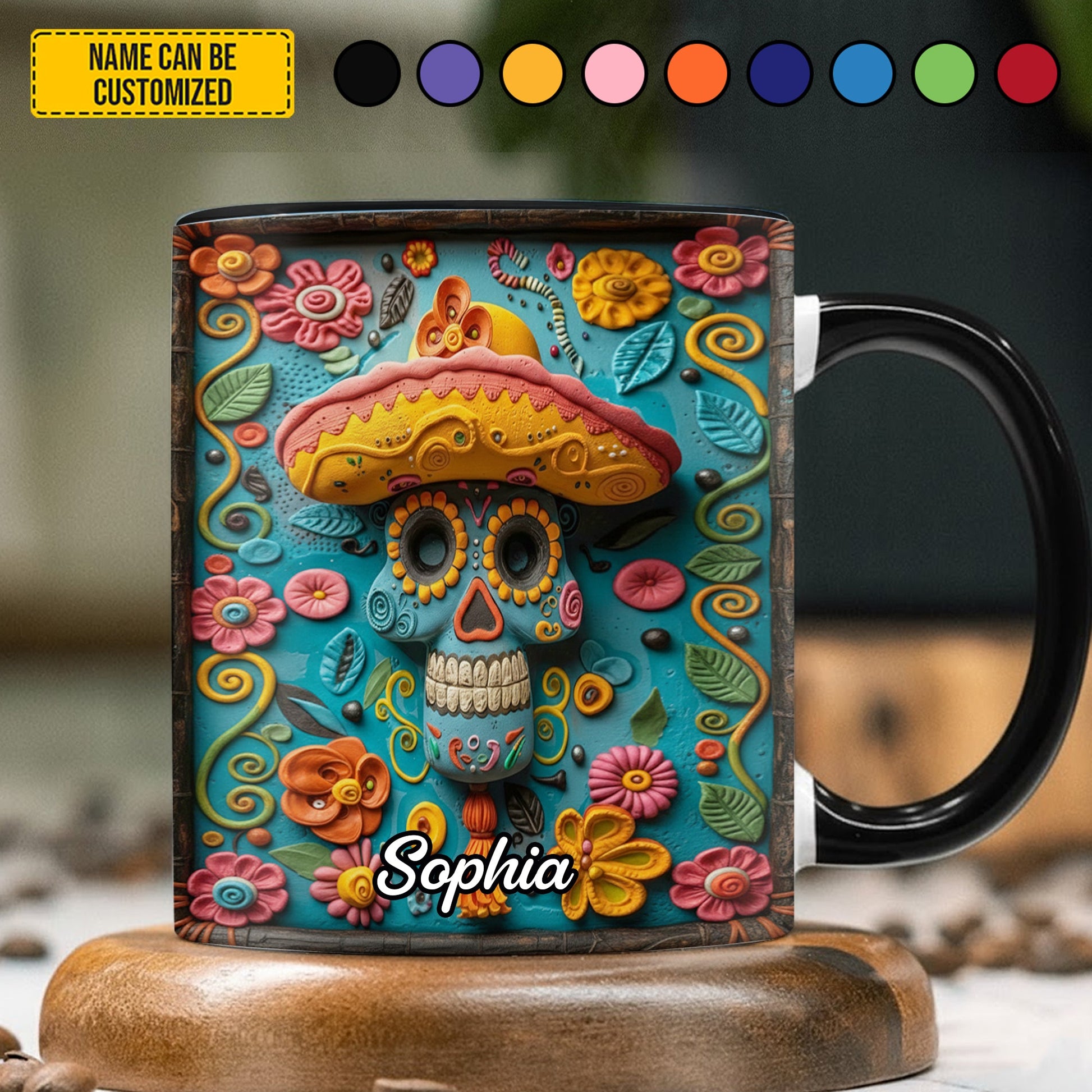 Personalized Sugar Skull Flower Accent Mug