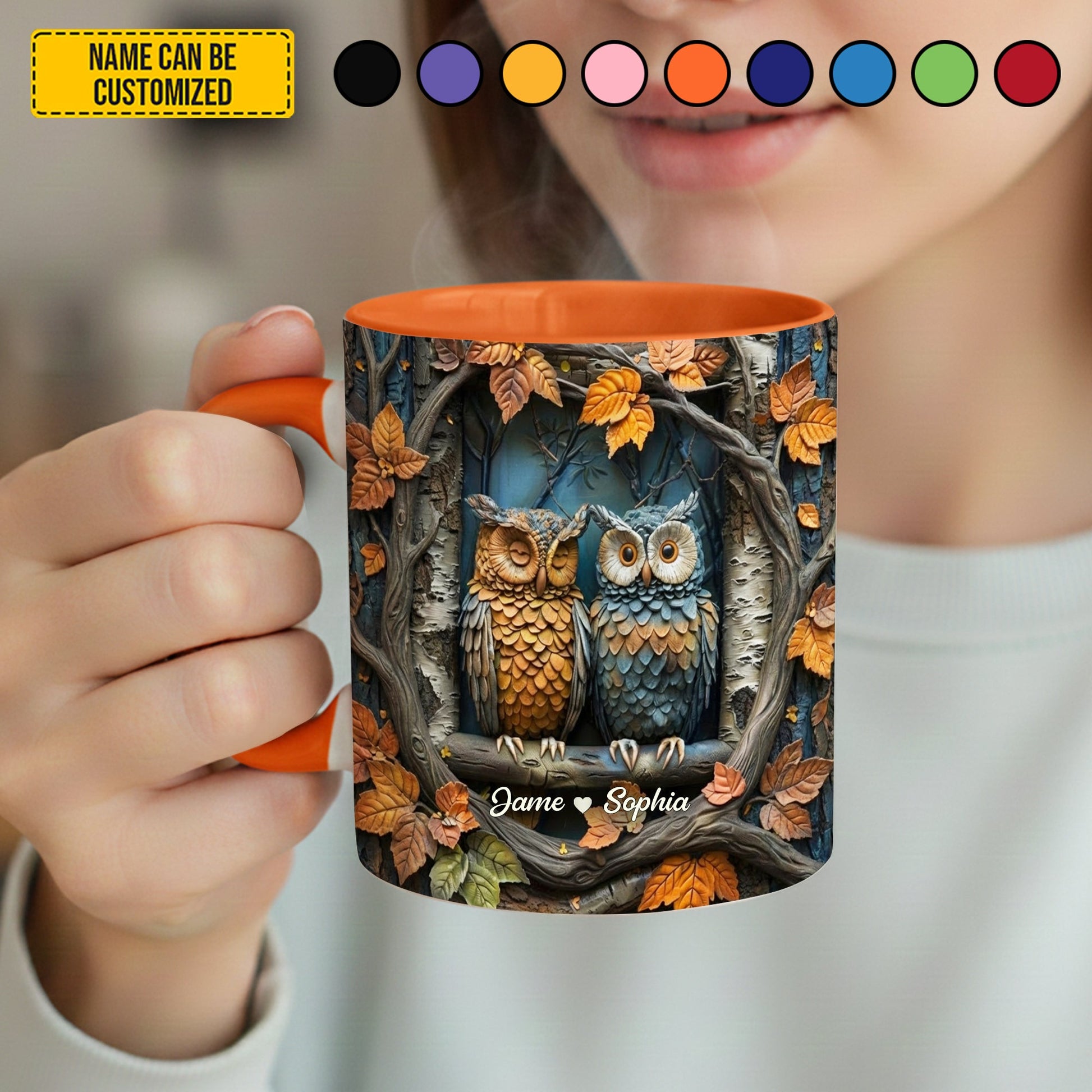 Cute Couple Owl In Tree - Personalized Owl Accent Mug