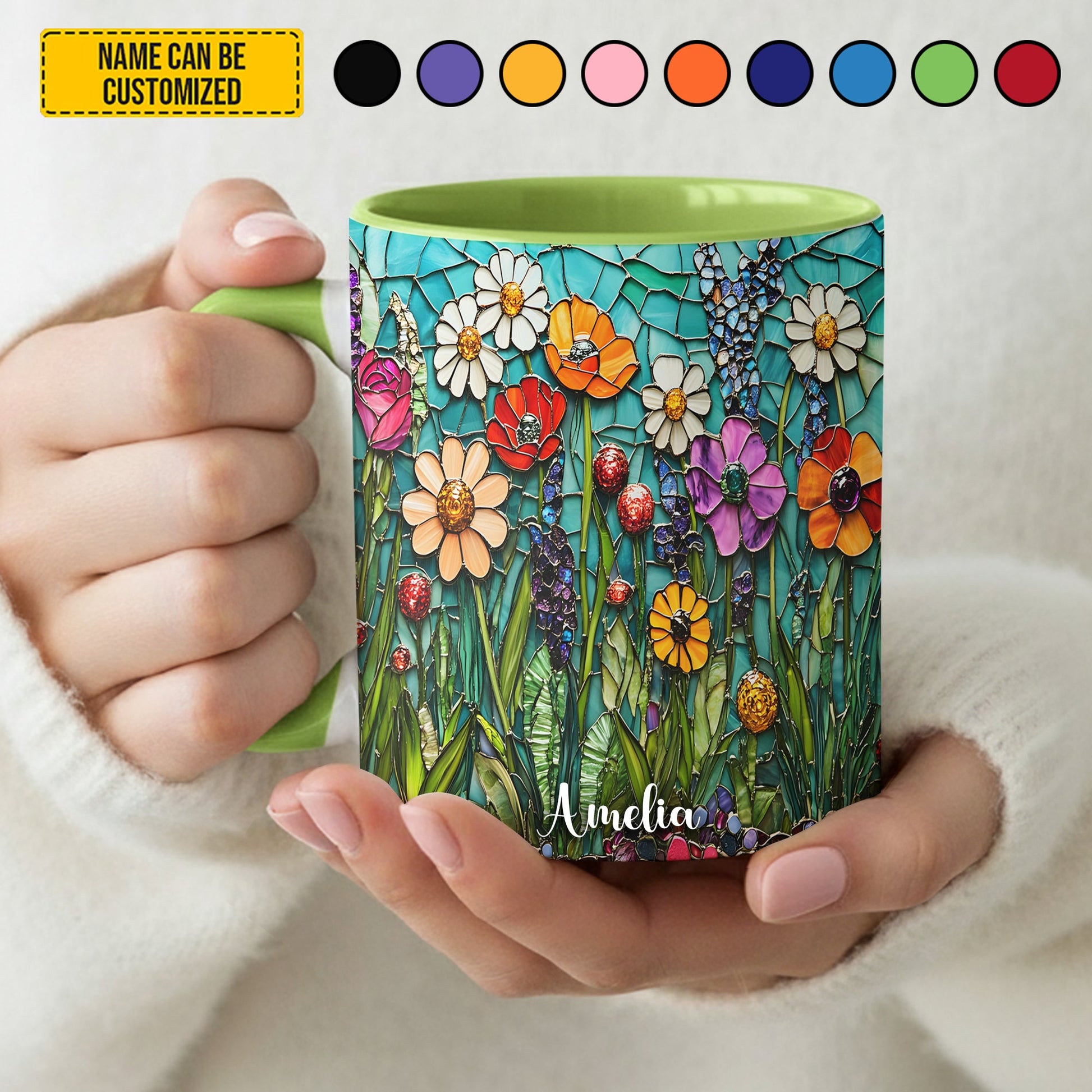 Beautiful Stained Glass Wildflower - Personalized Accent Mug
