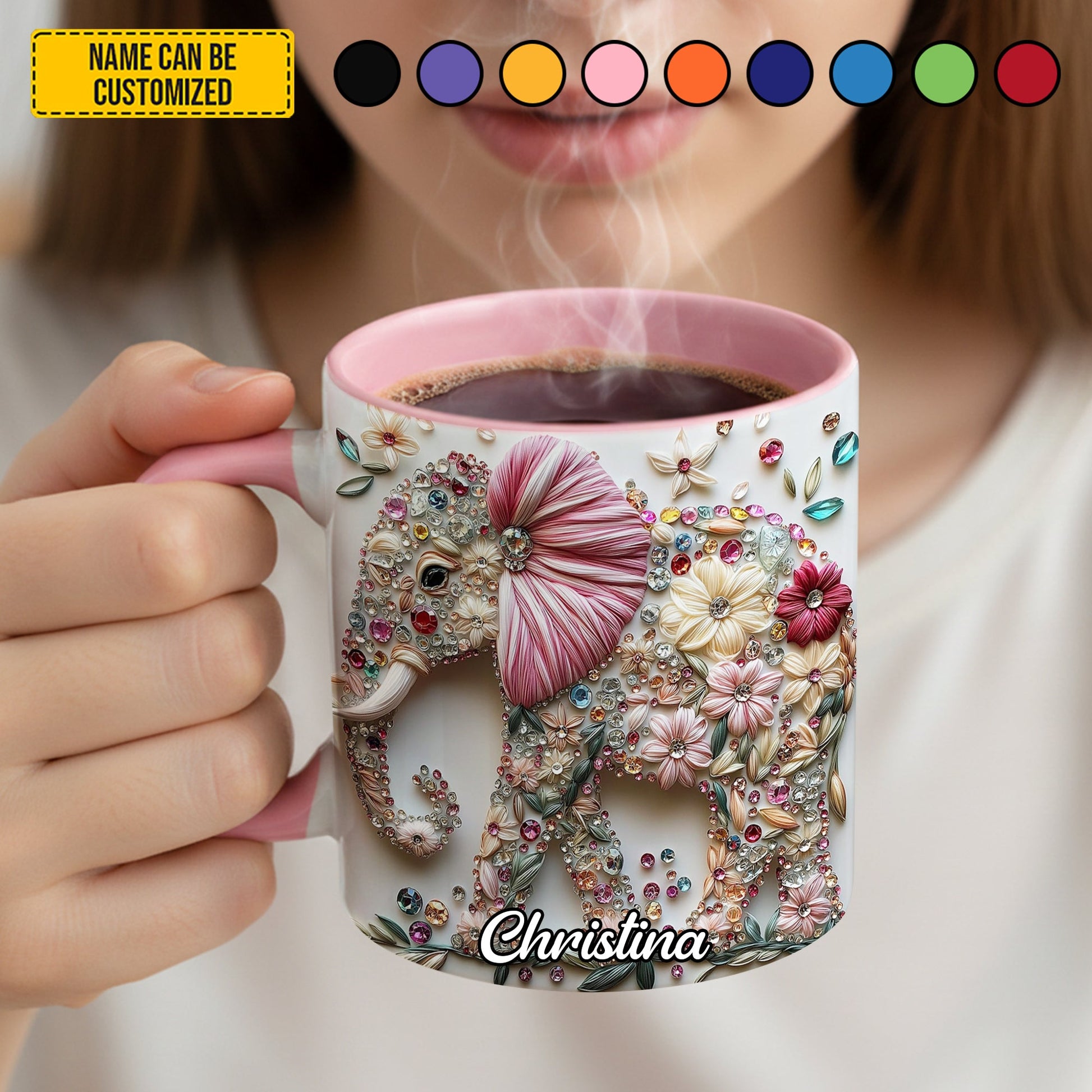Personalized Floral Elephant Accent Mug
