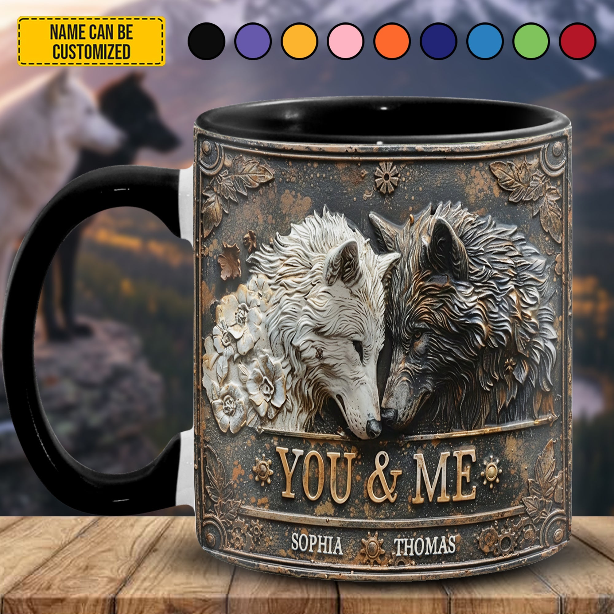 You and me wolf - Personalized Accent Mug