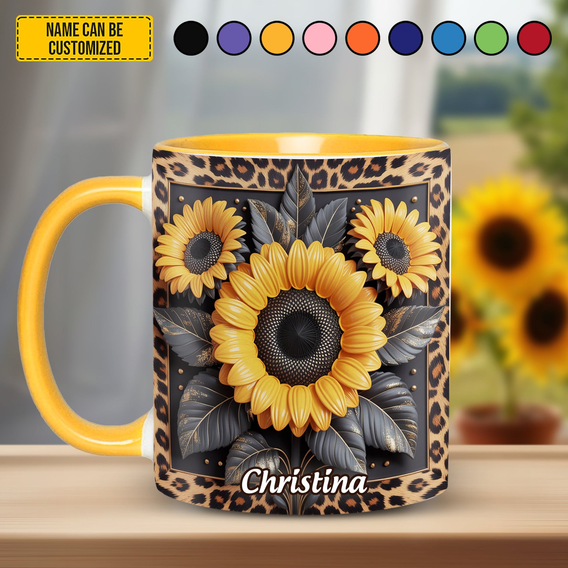 Sunflower Leopard Print - Personalized Accent Mug
