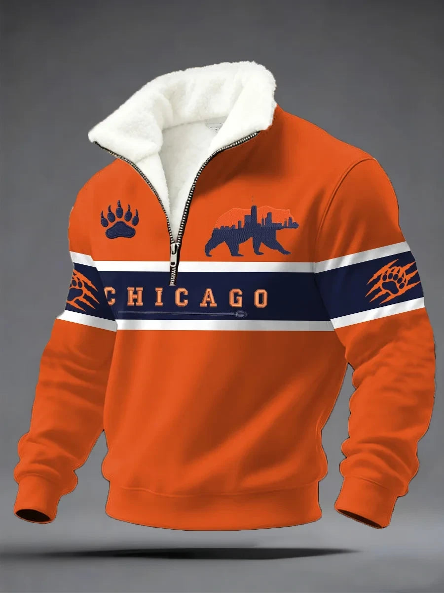 Chicago Bears Stand Collar Zipper Sweatshirt Chicago Football Fans Game Day Apparel For Men - MadebyMun