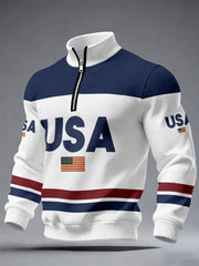 USA Waffle Quarter Zip Sweatshirt Team USA Flag Pullover Sports Fan Gift For Him