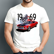 1969 Red Mustang Mach 1 American Classic Car Classic Unisex T-Shirt Gildan 5000 (Made In US) DLHH1504PT02