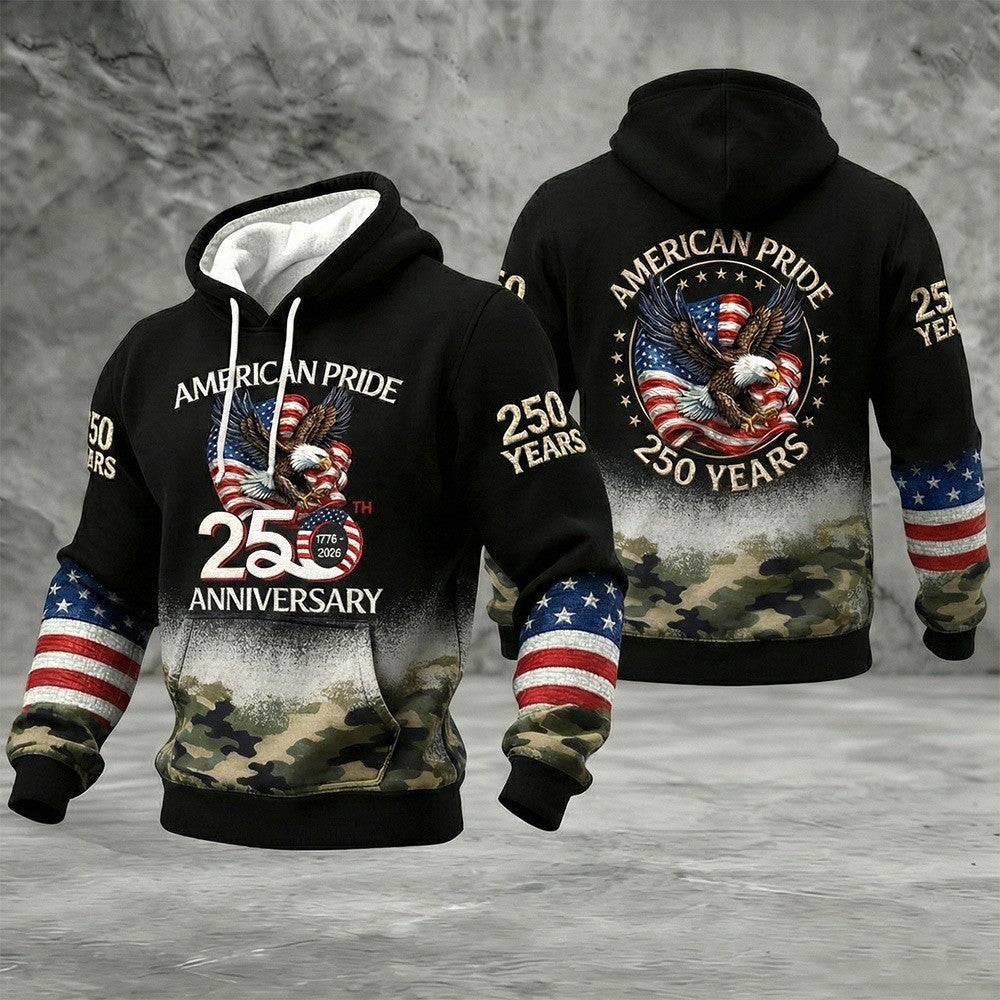 250th Anniversary American Pride Hoodie 1776 2026 250 Years Camo Eagle Patriotic Best Gift - Lilybirchmarket