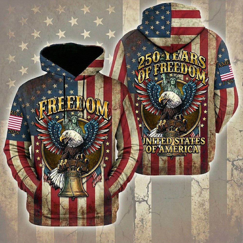 250th Anniversary USA Freedom Hoodie 1776 2026 250 Years Of Freedom American Eagle Patriotic Gift - Lilybirchmarket
