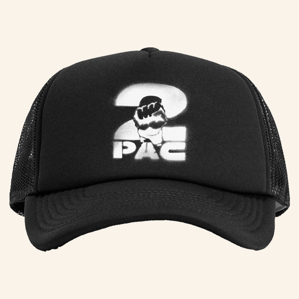 2Pac Merch Stencil 2Pac Logo Black Trucker Hat Rapper Gifts For Fans - Lilybirchmarket