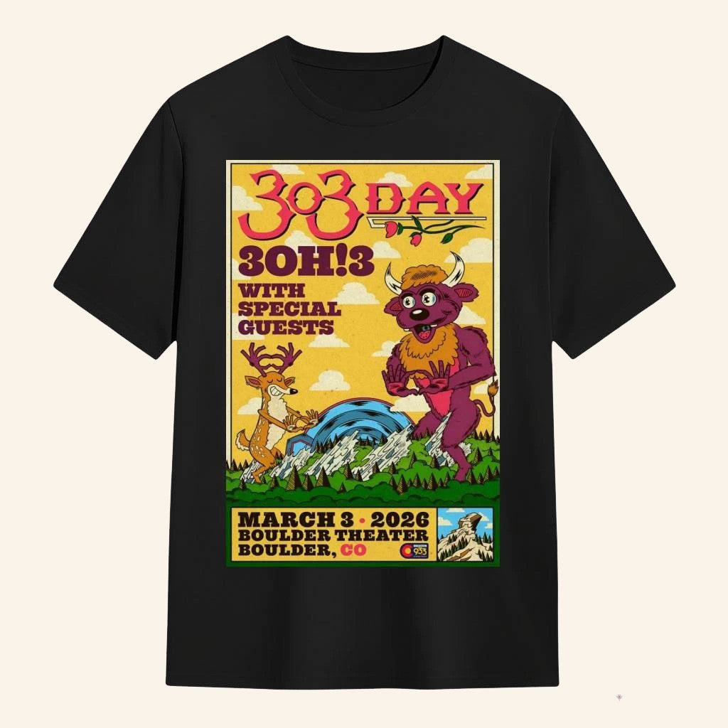 3OH3 3 3 2026 Boulder CO Deer Bison Buffa T-Shirt 303 Day Concert Shirt 3OH3 Merch Fan Gifts - Lily Birch Market