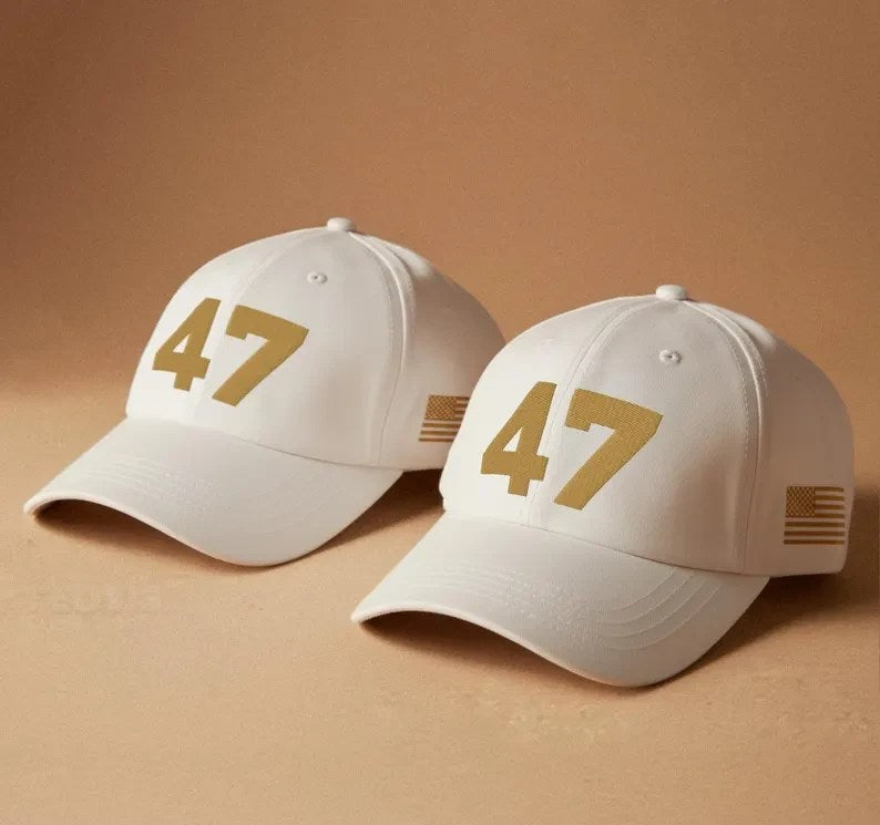 47 Gold Embroidered USA Flag Hat Charlie Kirk Hat MAGA Republican Merchandise - Lilybirchmarket
