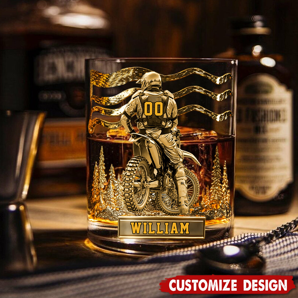 Motocross Racer Custom Whiskey Glasses, Gifts For Dirt Bike Riders, Gift For Whiskey Lover, Custom Rocks Glasses
