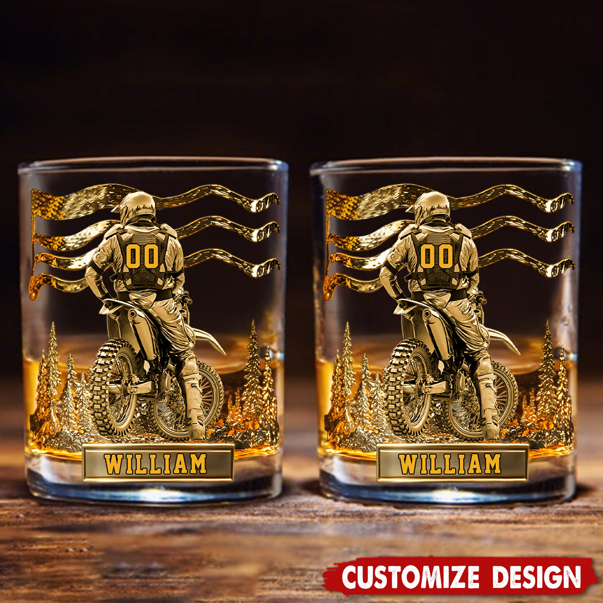 Motocross Racer Custom Whiskey Glasses, Gifts For Dirt Bike Riders, Gift For Whiskey Lover, Custom Rocks Glasses