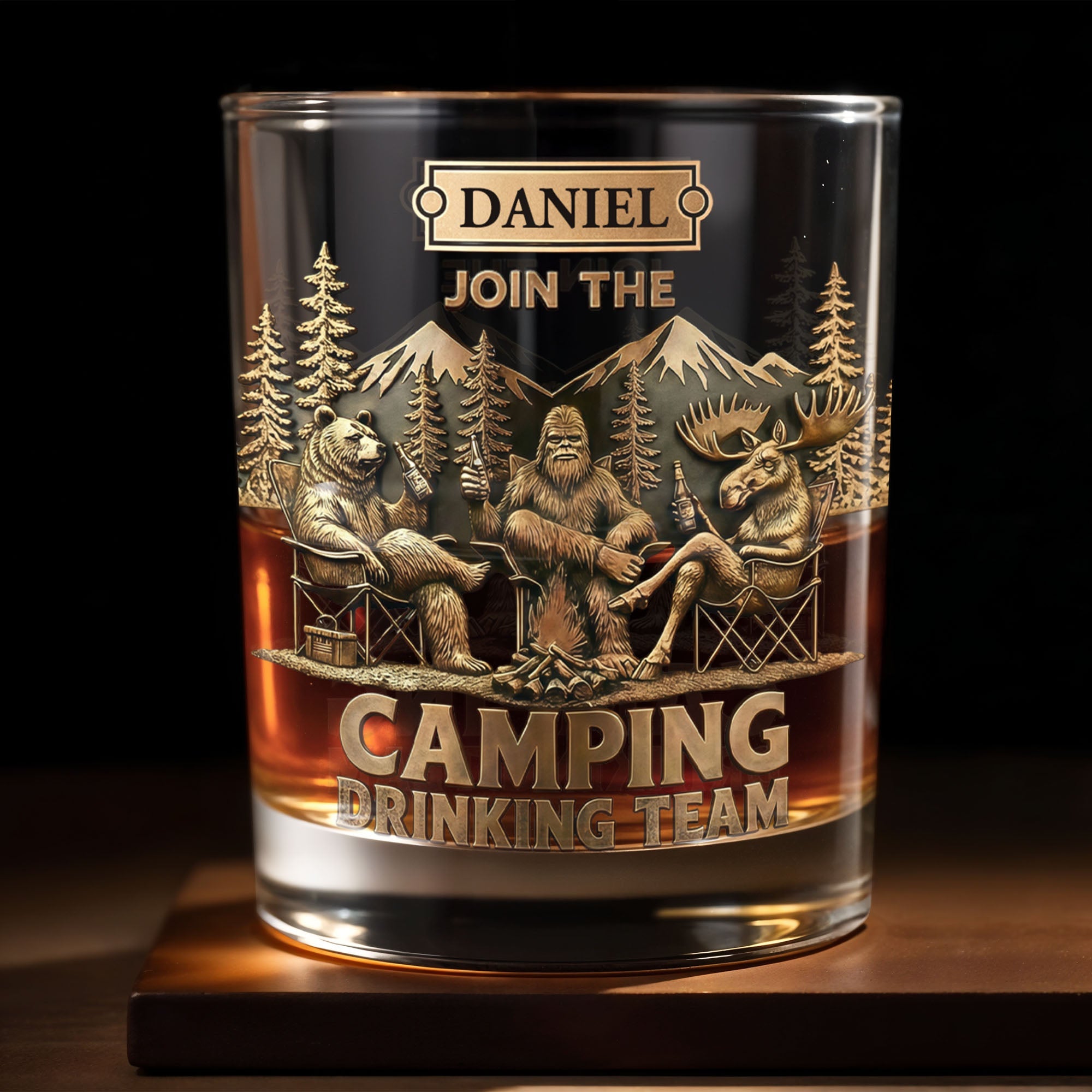 Join The Camping Drinking Team Personalized Whiskey Glass Gift For Camping Lovers and Outdoor Enthusiasts