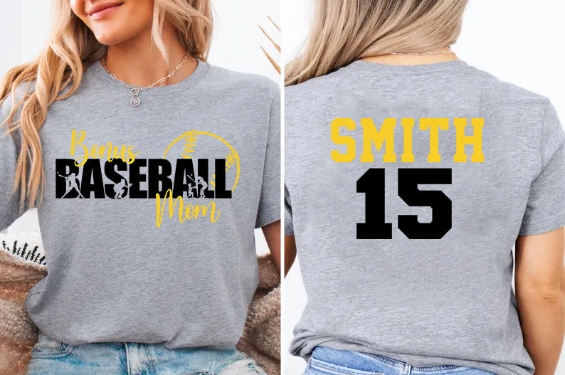 Custom Name & Number Baseball Bonus Mom Classic Unisex T-Shirt Gildan 5000 (Made In US) NLSI1103PL06