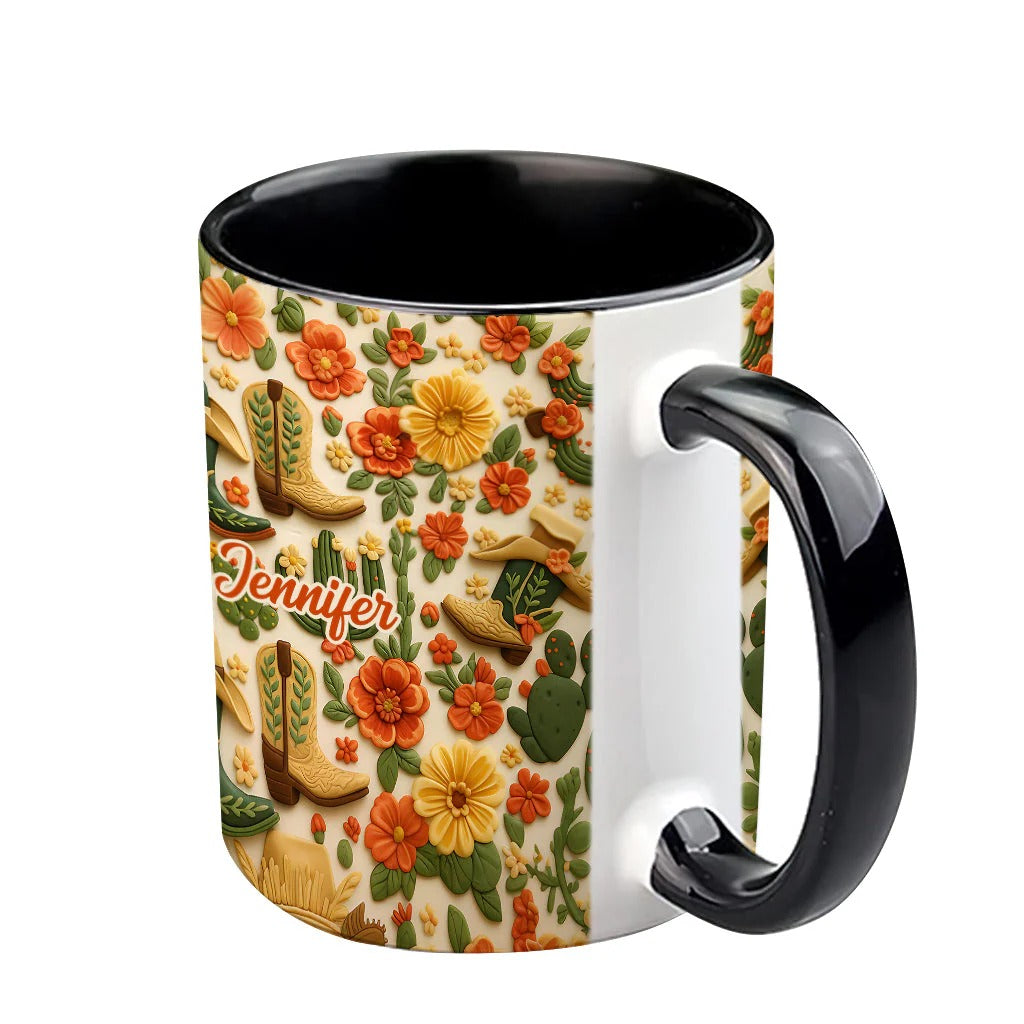 Cowgirl Boots Cactus - Personalized Cowgirl Accent Mug
