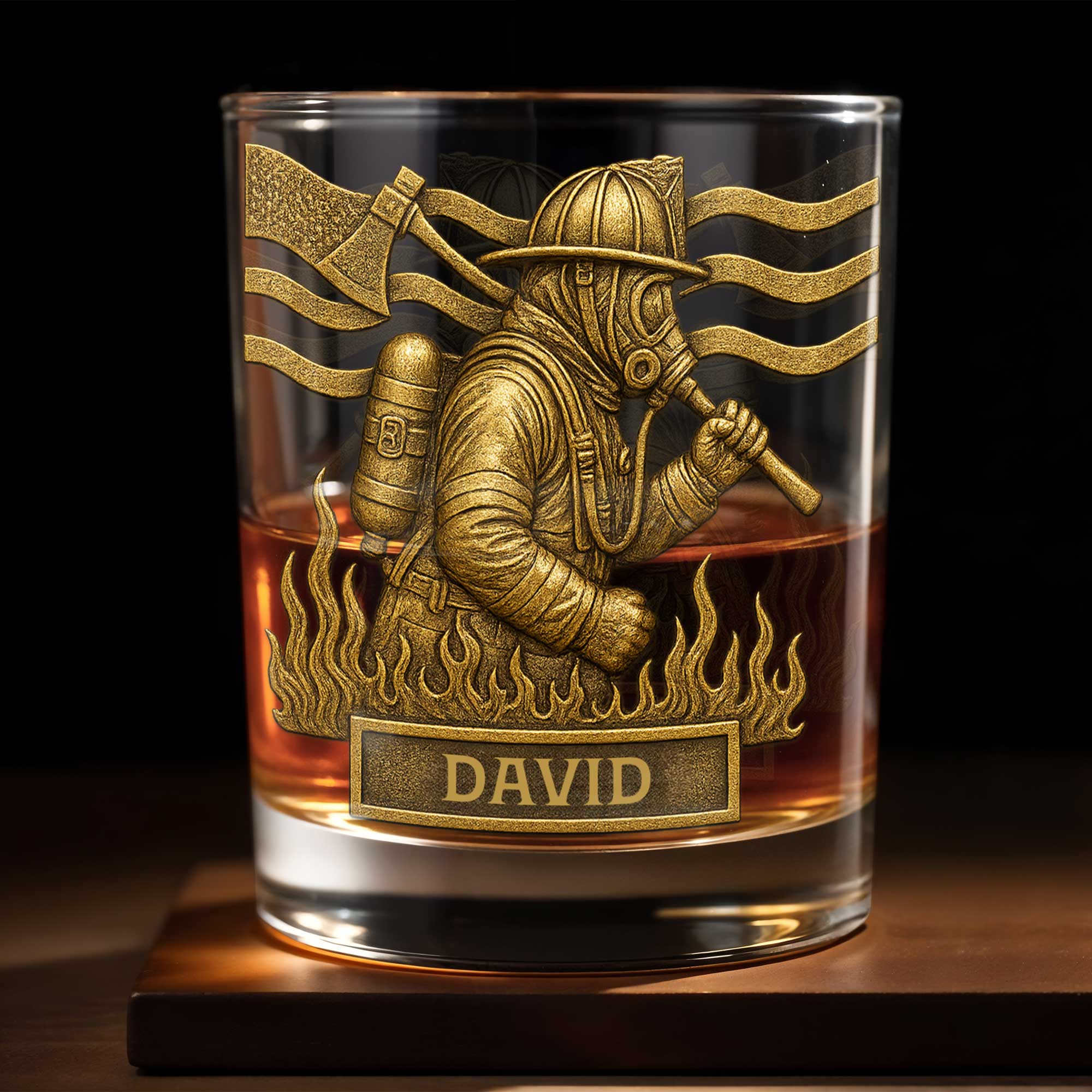 To My Courageous Hero Firefighter Whiskey Glass Gift For Dad and Firefighters