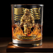 Brave Firefighter And American Flag Whiskey Glass, Gift For Heroes And Firefighters