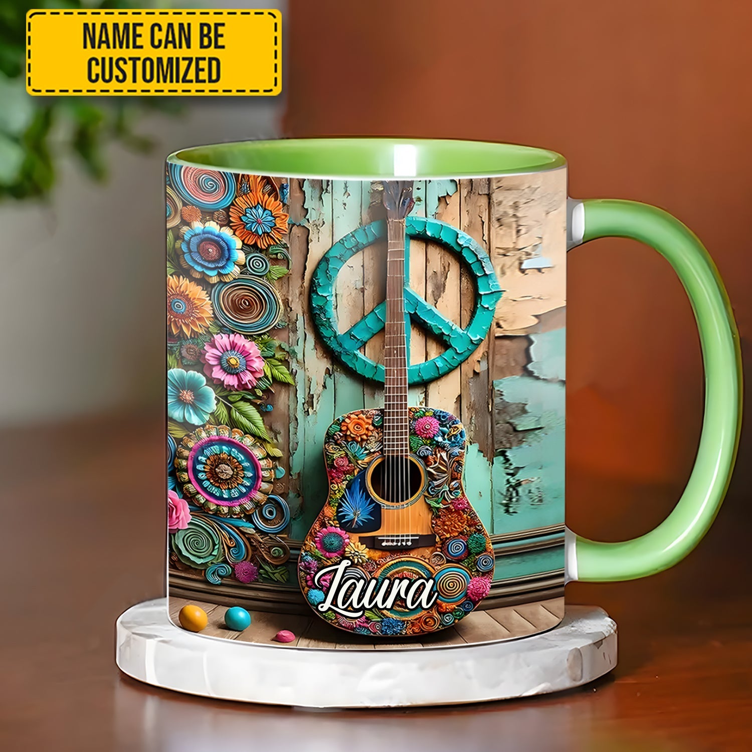 Guitar & Hippie accent mug - Personalized Accent Mug