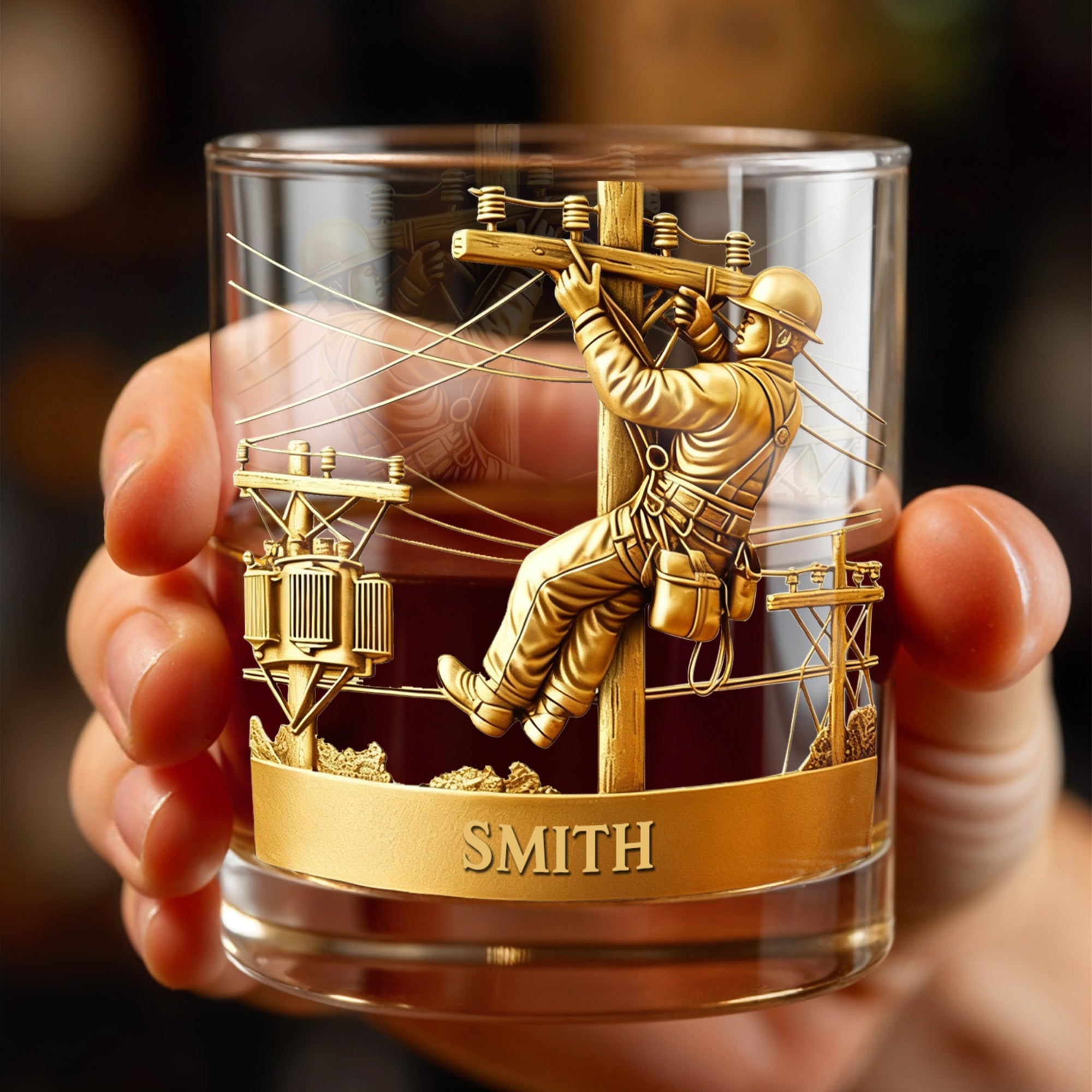 Customized Lineman Personalized Whiskey Glass Gift For Linemen and Utility Workers