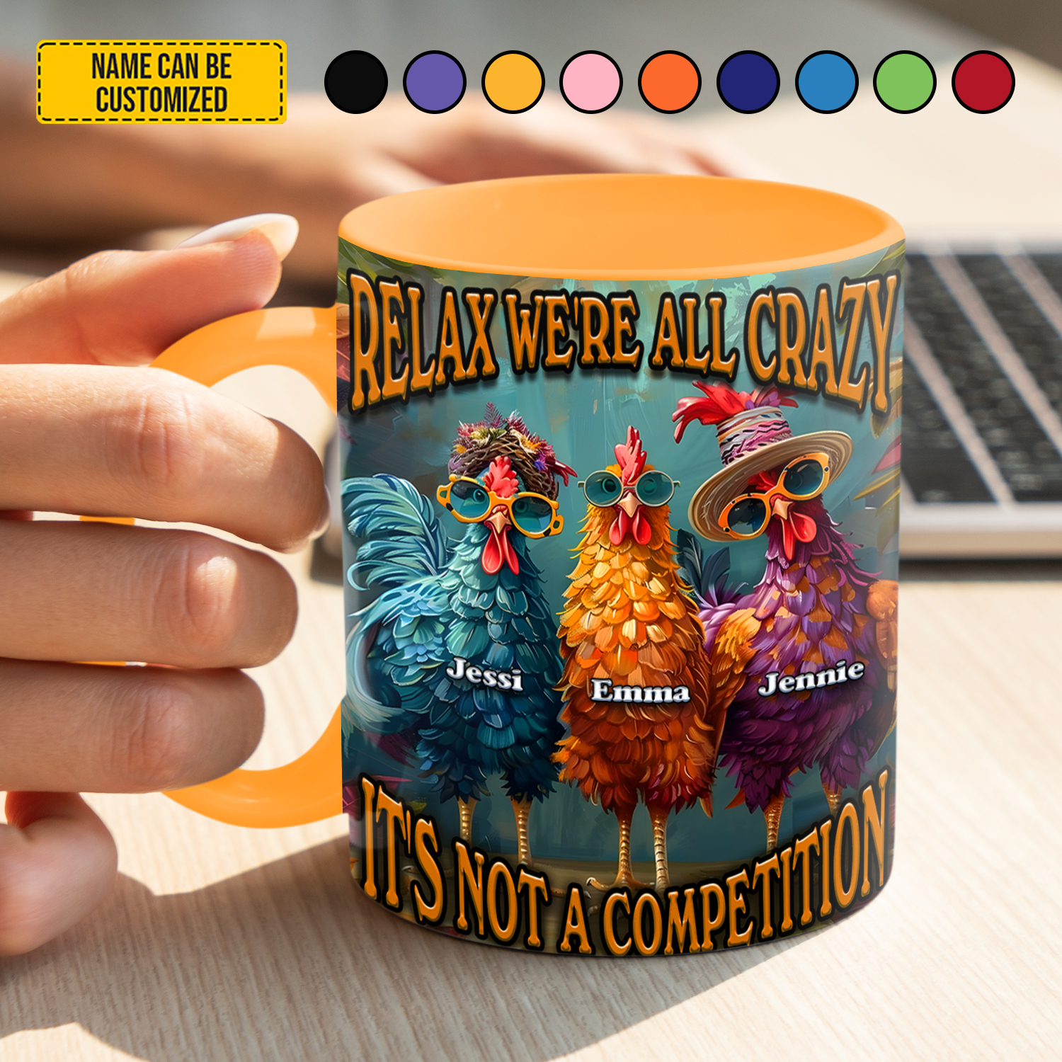 Relax We're All Crazy - Personalized Chicken Accent Mug