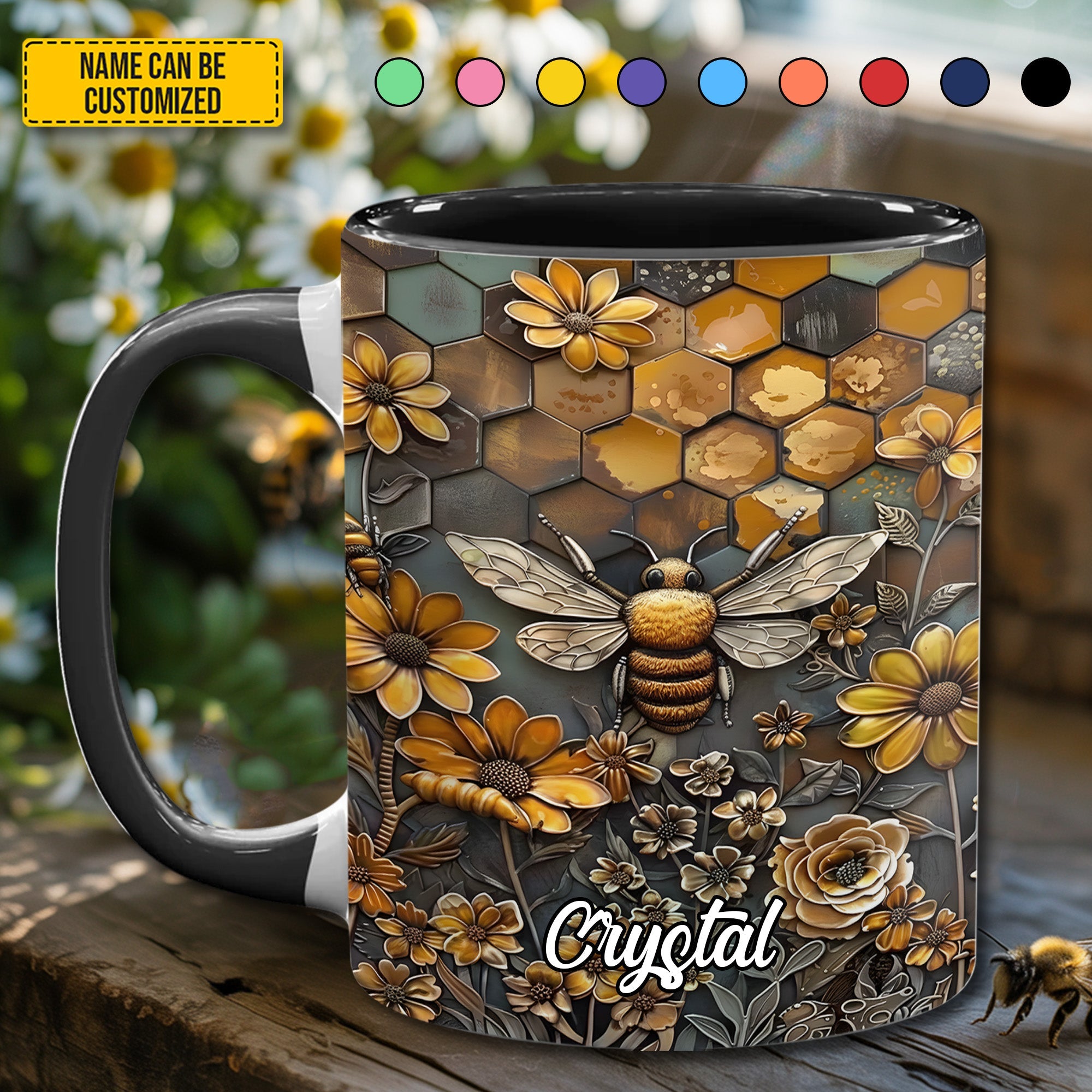 Bee Garden Flowers - Personalized Accent Mug