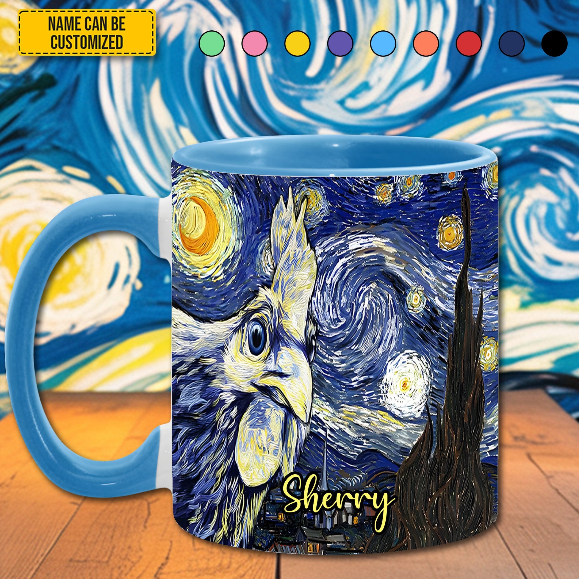 Personalized Starry Night Rooster Accent Mug