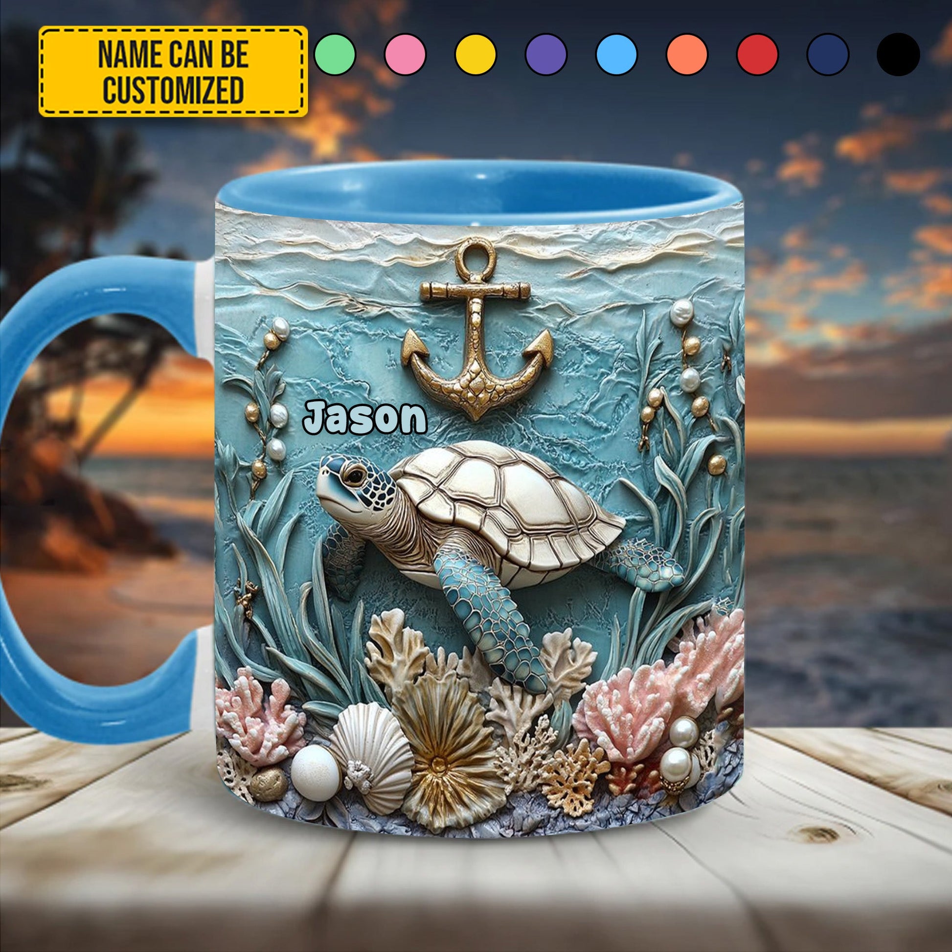 Personalized Beautiful Sea Turtle Accent Mug