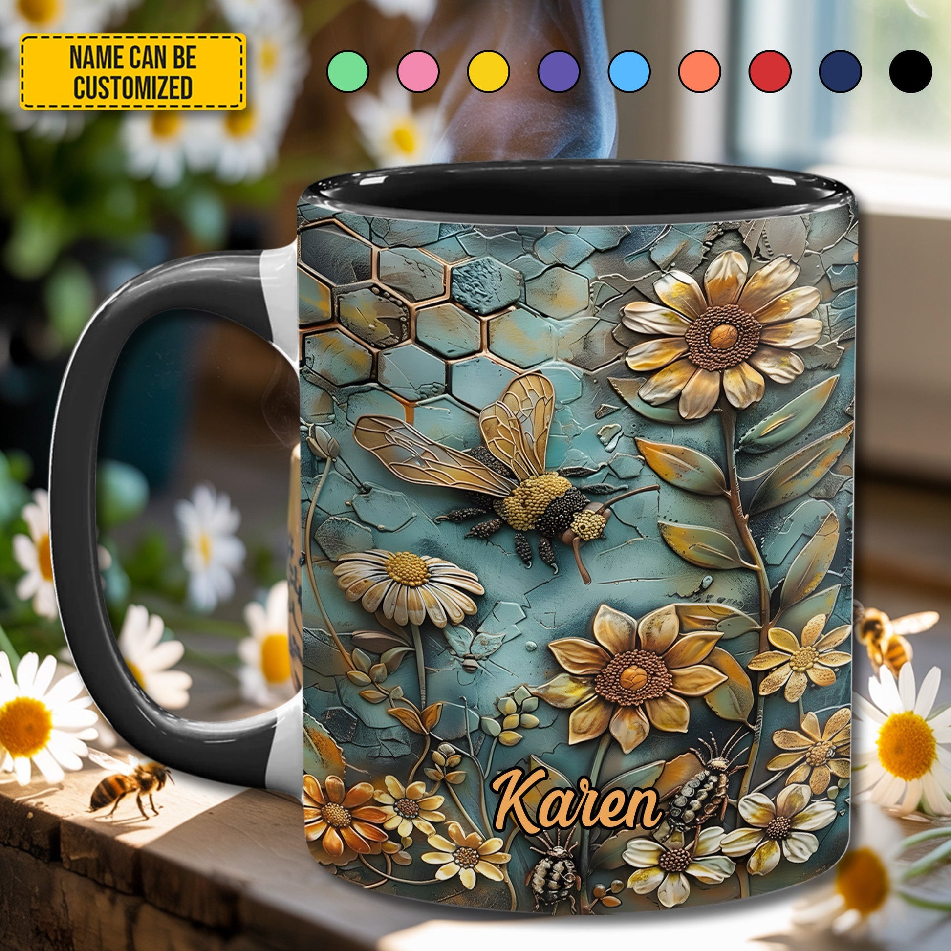 Bee Flowers - Personalized Accent Mug