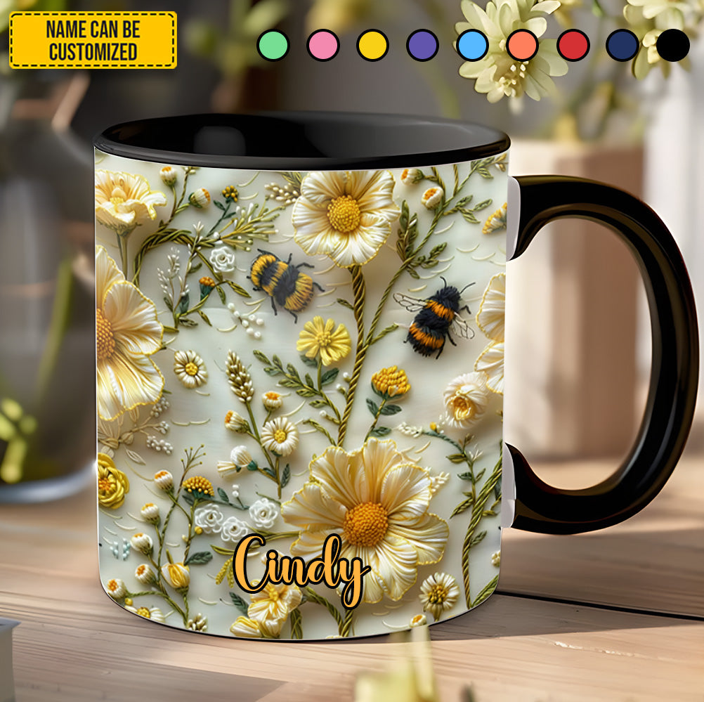 Bee Floral Garden  - Personalized Bee Accent Mug