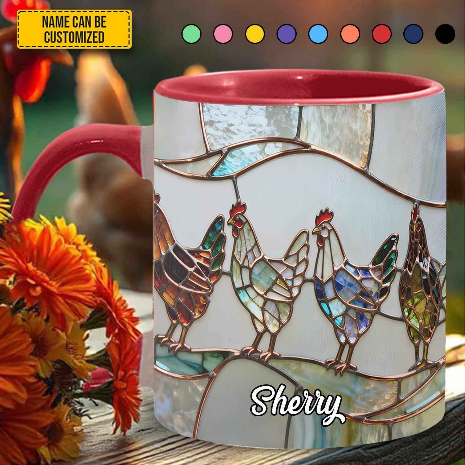 Personalized Chicken Stained Glass Accent Mug