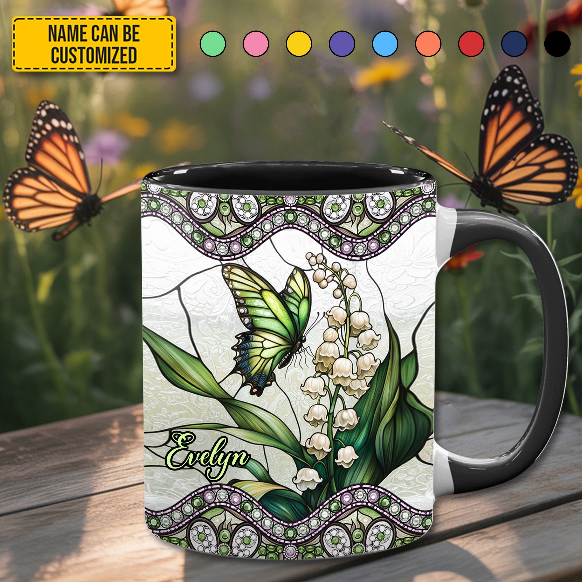 Butterfly & Lily Of Valley - Personalized Accent Mug