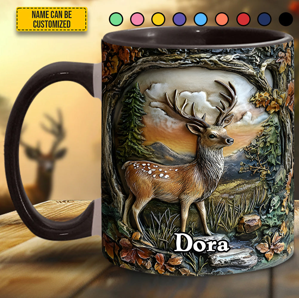 Deer In Forest - Personalized Deer Accent Mug