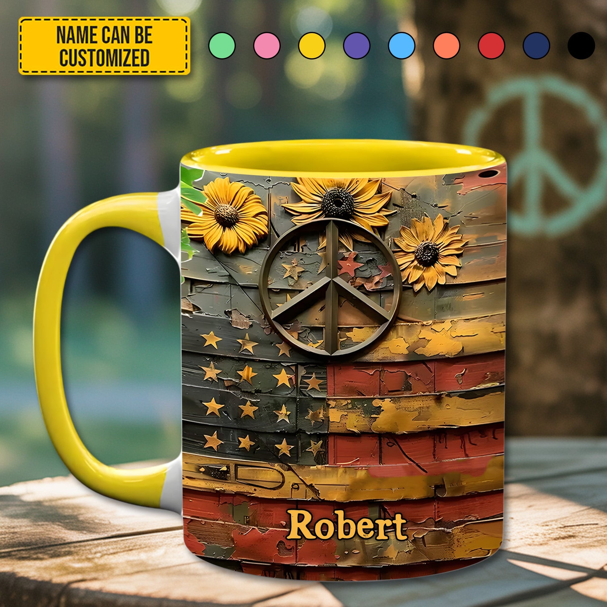 Sunflower USA Flag  - Personalized Accent Mug
