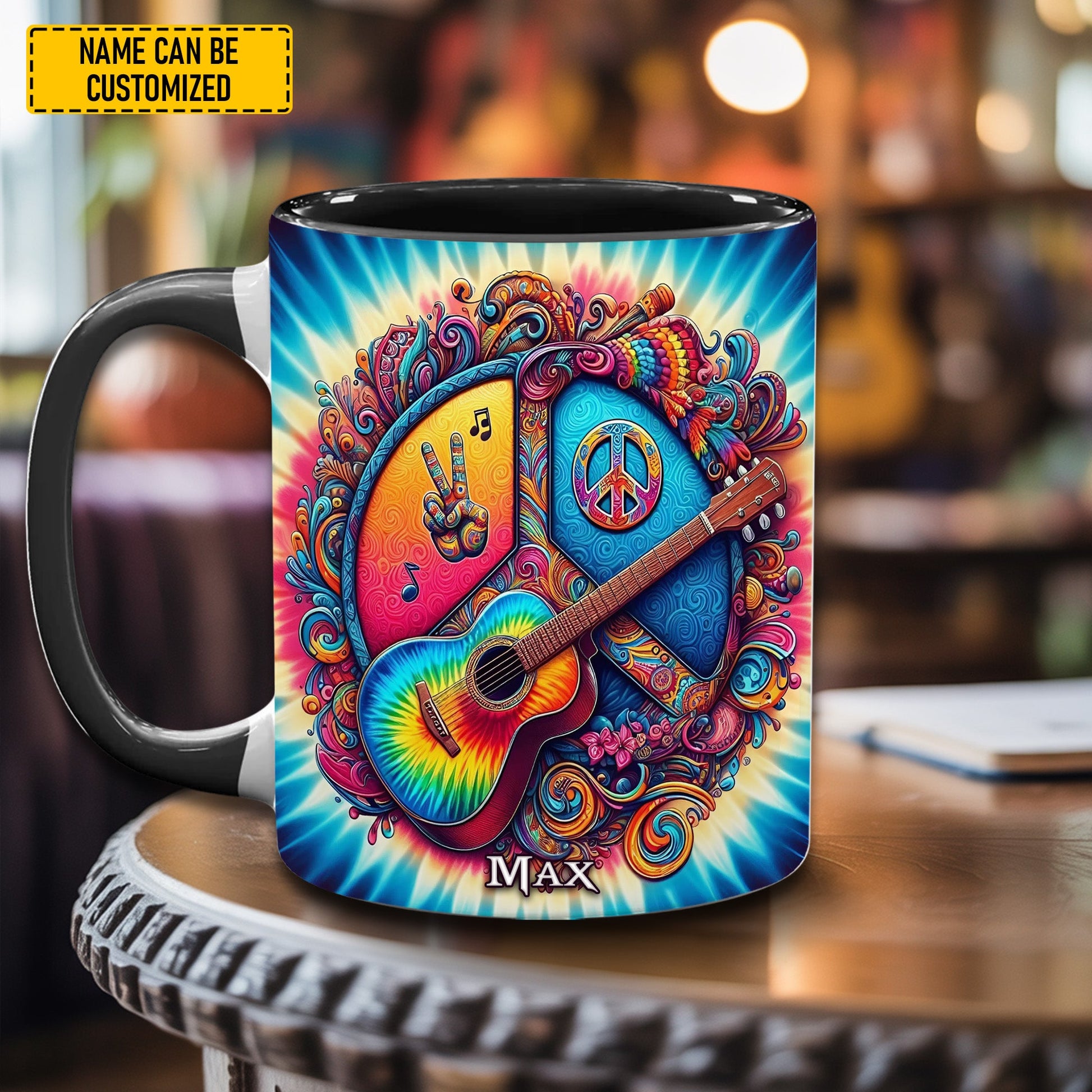 Hippie Guitar- Personalized Hippie Accent Mug