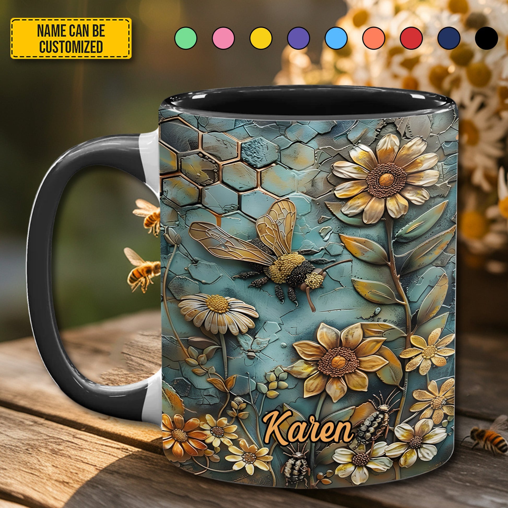 Bee Flowers - Personalized Accent Mug