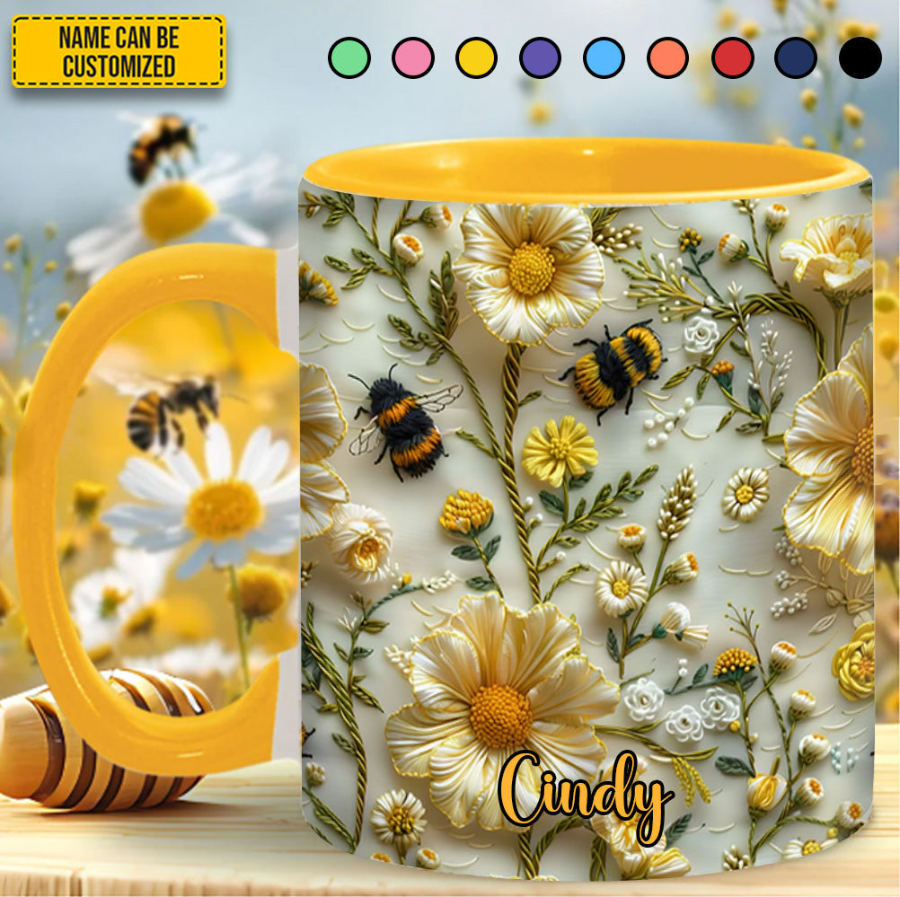 Bee Floral Garden  - Personalized Bee Accent Mug