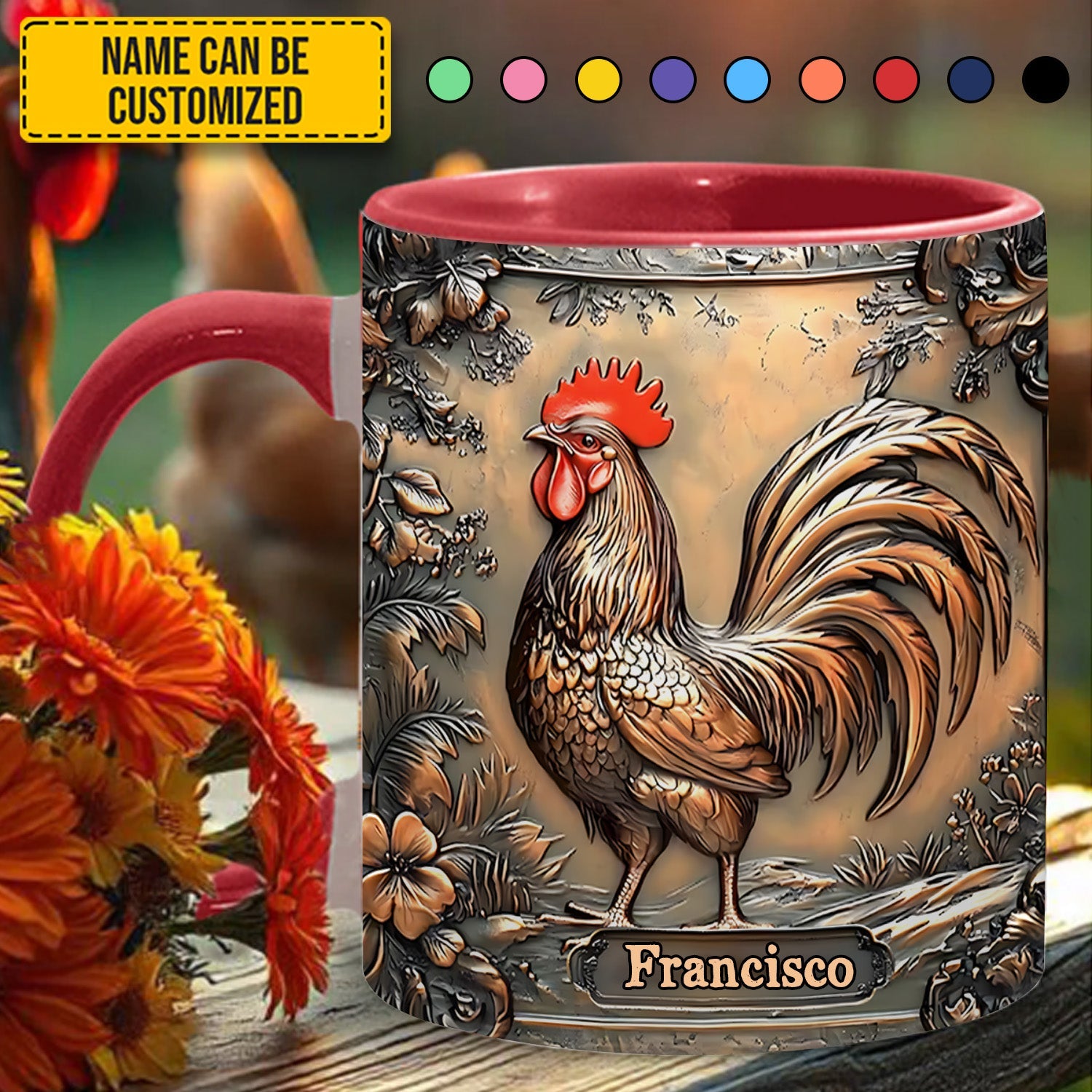 Rustic Rooster - Personalized Chicken Accent Mug