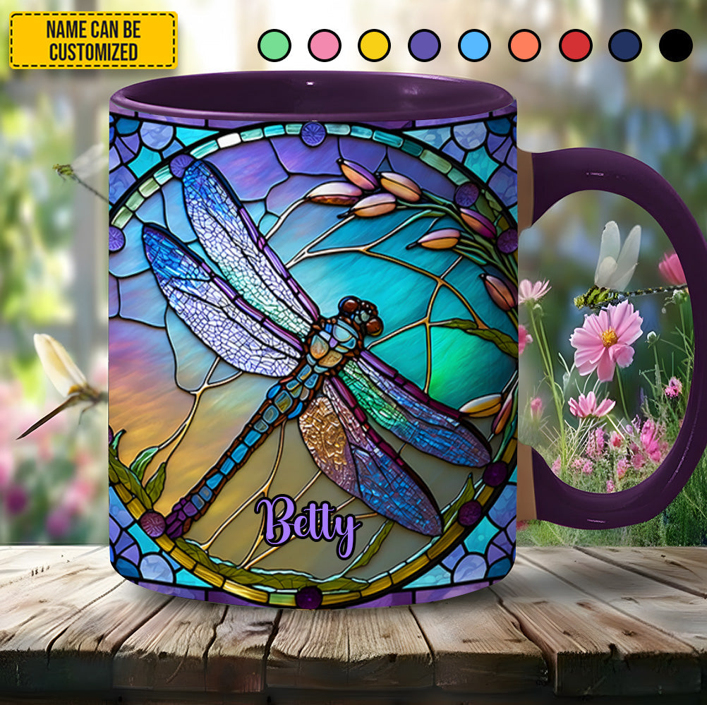 Colorful Stained Glass Dragonfly - Personalized Dragonfly Accent Mug
