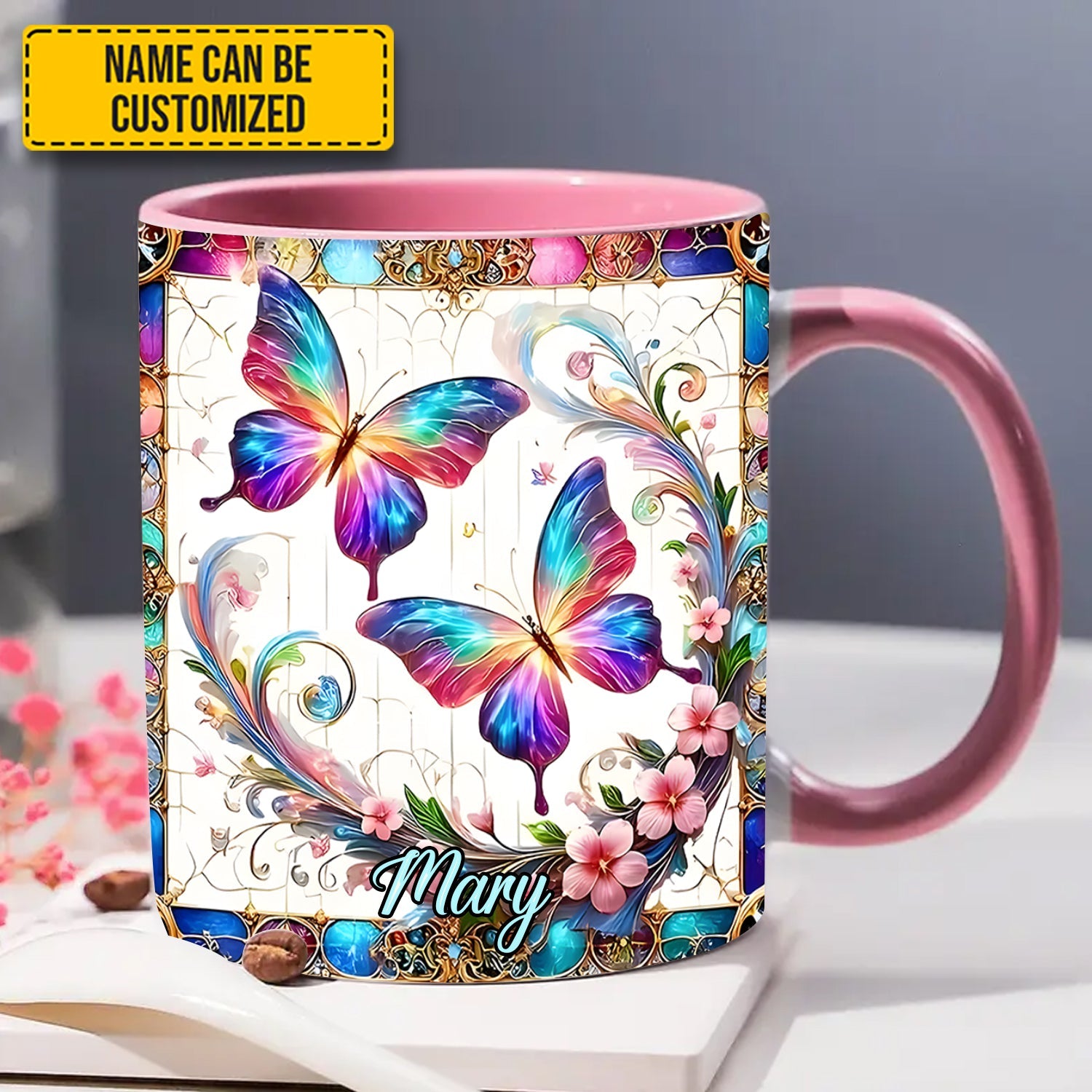 Beautiful Butterflies - Personalized Butterfly Accent Mug