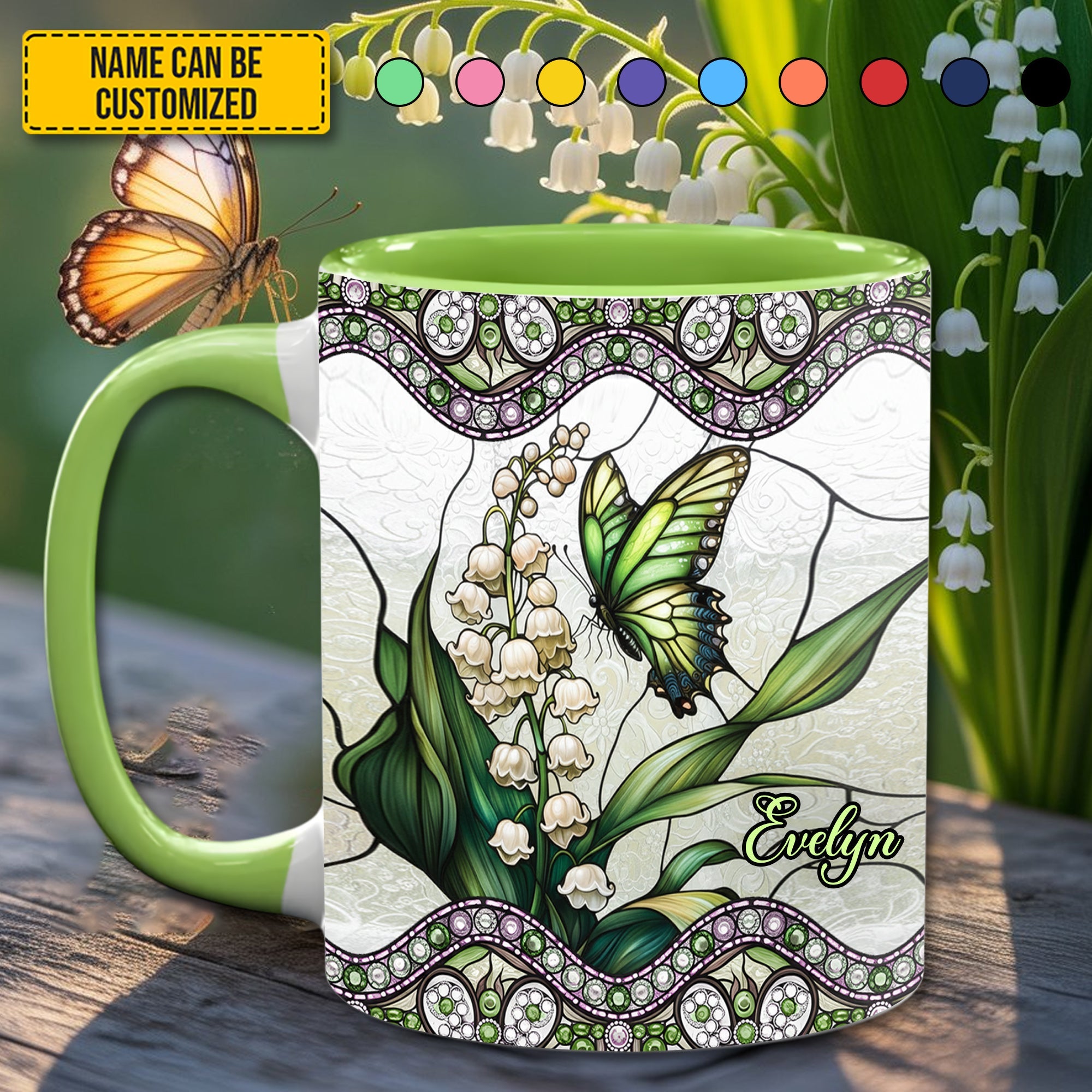 Butterfly & Lily Of Valley - Personalized Accent Mug