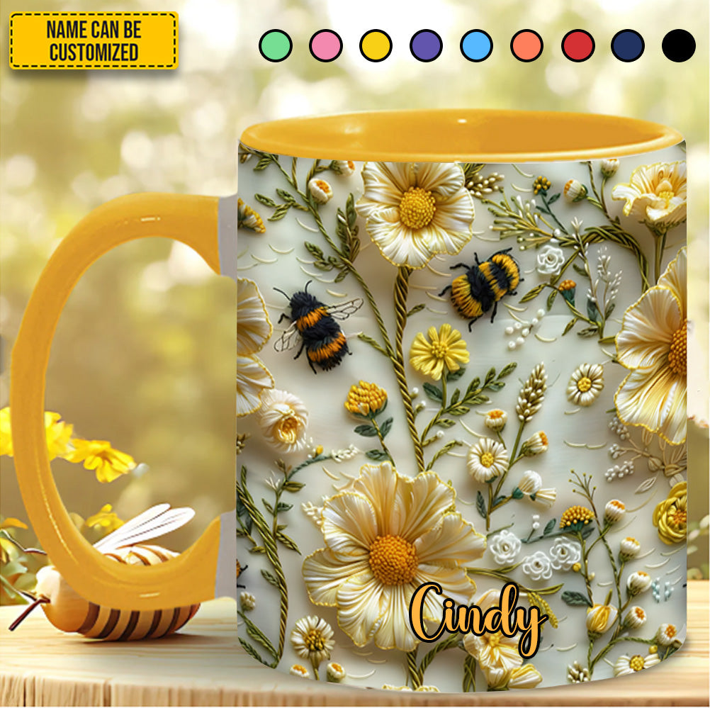 Bee Floral Garden  - Personalized Bee Accent Mug