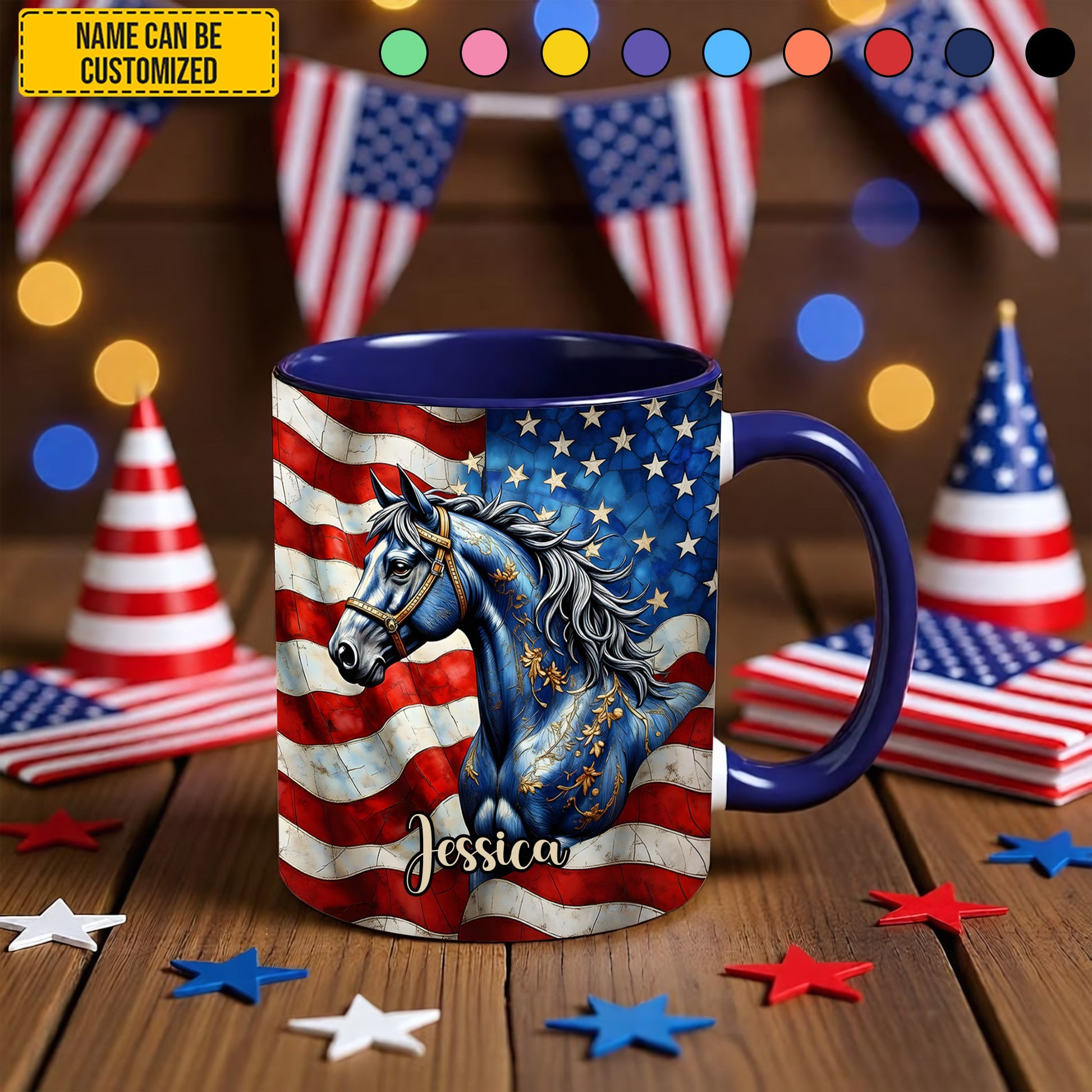 Personalized Patriotic Horse Accent Mug