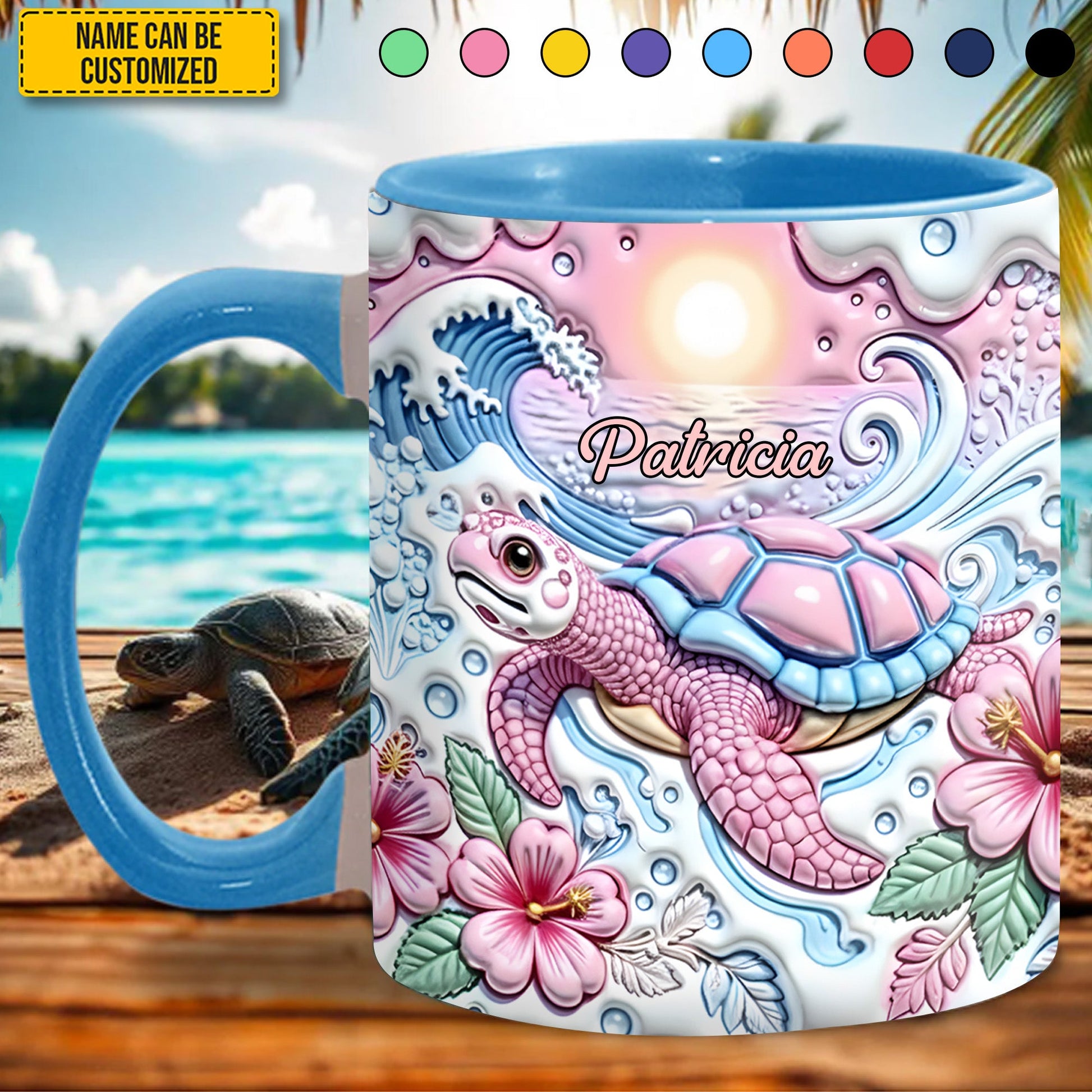 Ocean Wave Turtle - Personalized Turtle Accent Mug