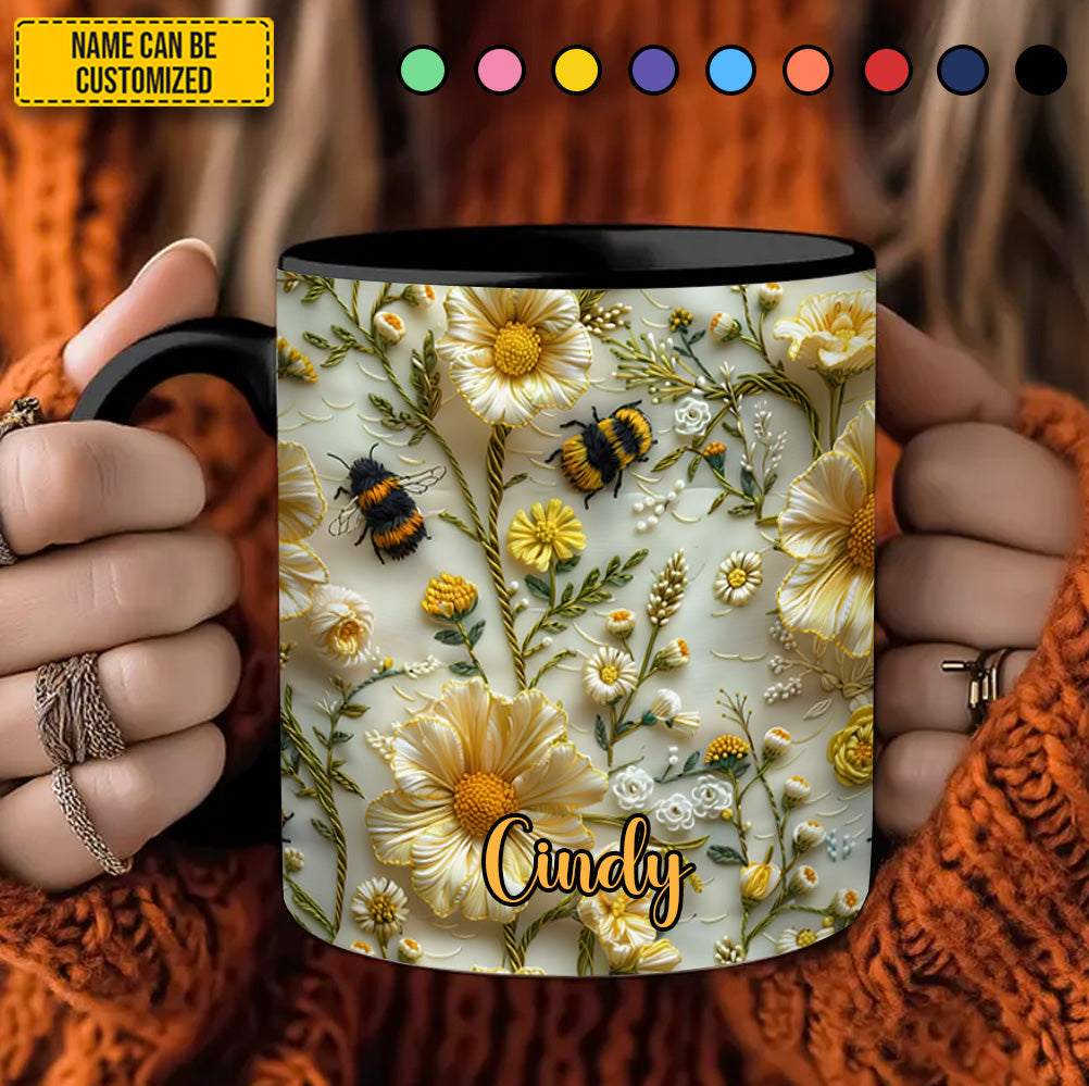 Bee Floral Garden  - Personalized Bee Accent Mug