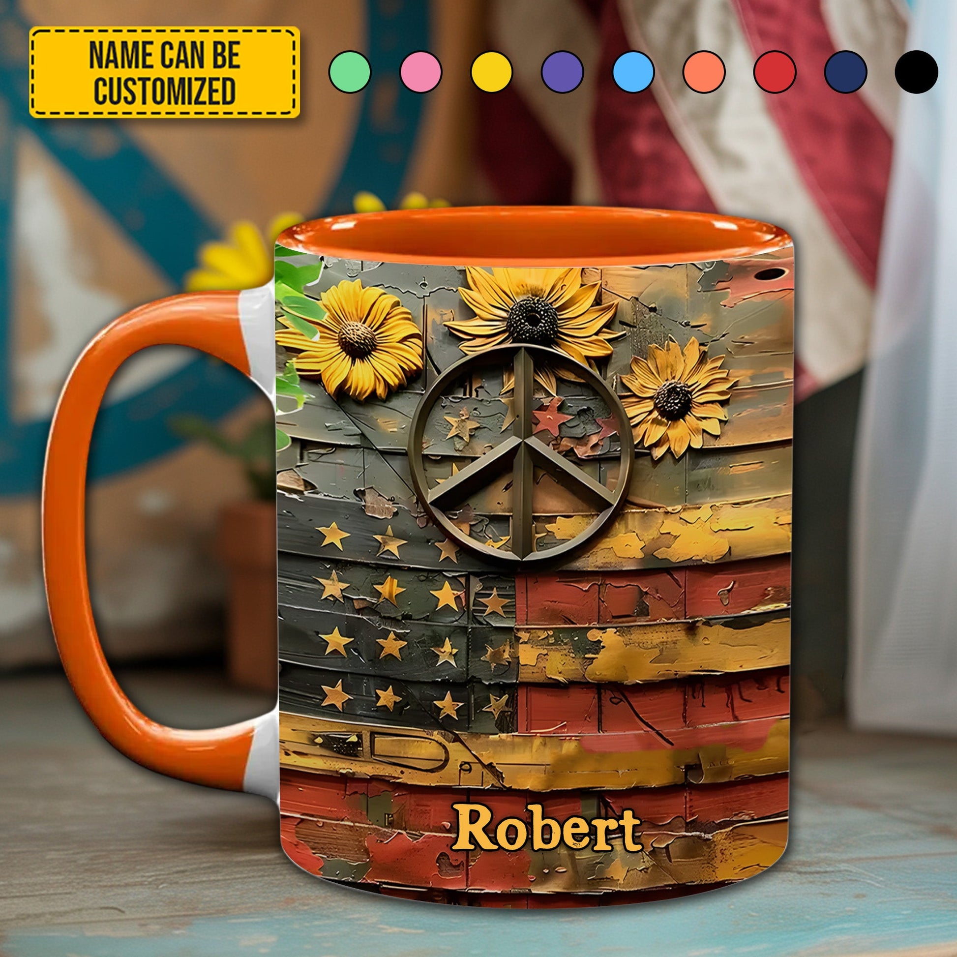 Sunflower USA Flag  - Personalized Accent Mug