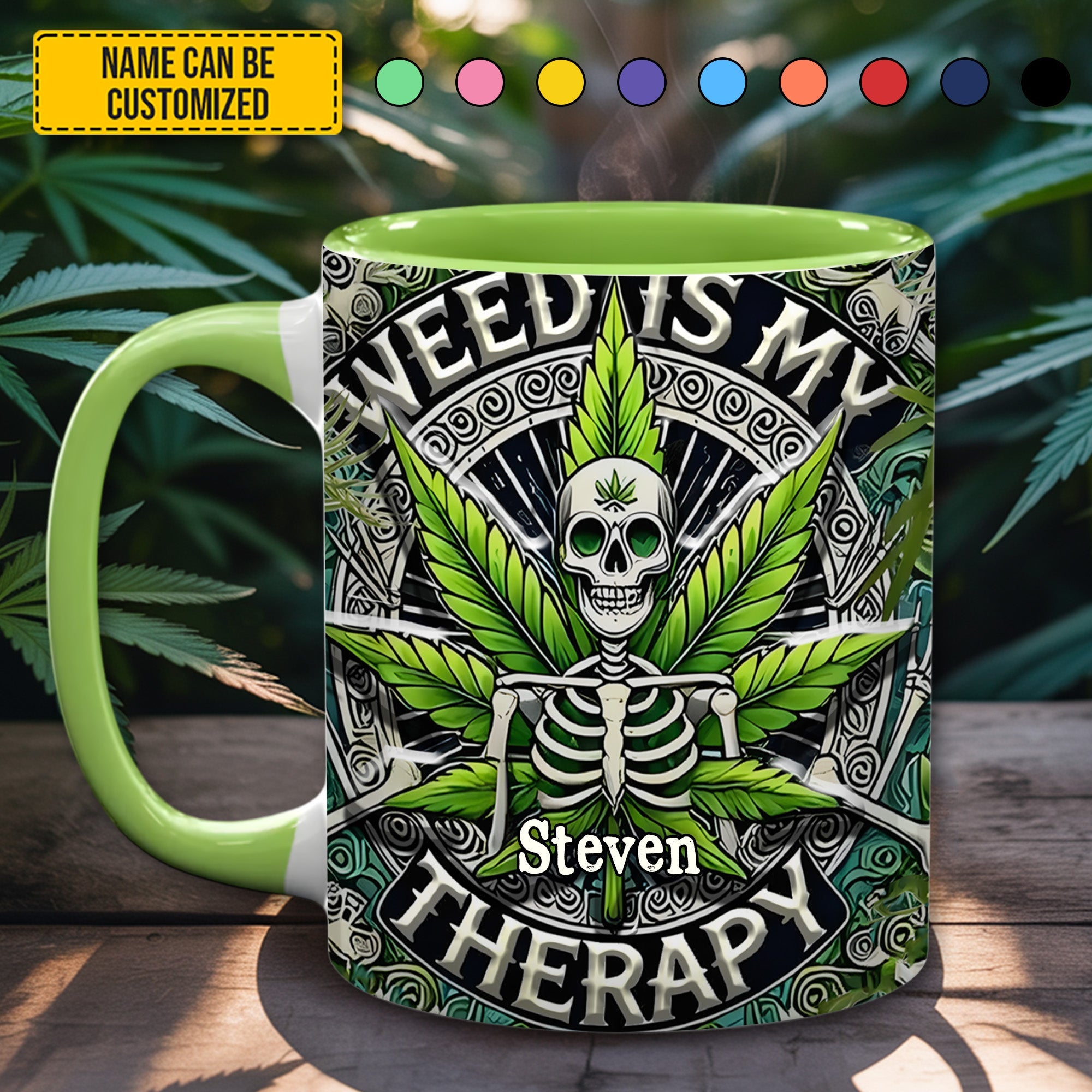 Weed Is My Therapy - Personalized Accent Mug