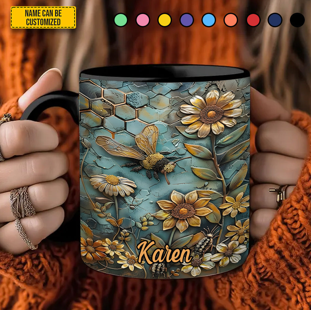 Bee Flowers - Personalized Accent Mug