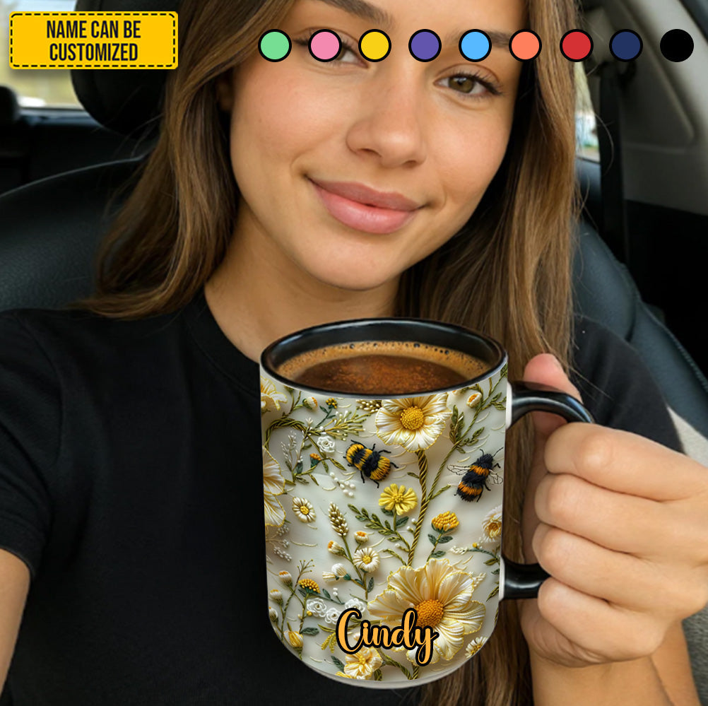 Bee Floral Garden  - Personalized Bee Accent Mug