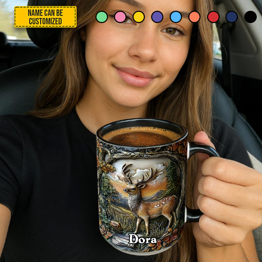 Deer In Forest - Personalized Deer Accent Mug